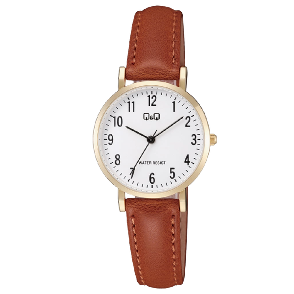 Q&Q Dameshorloge Goudkleurig Leren Band - C66A-002PY