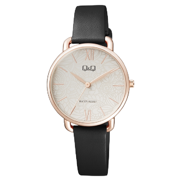 Q&Q Dameshorloge Roségoud Metaal Leren Band – QC27J101Y