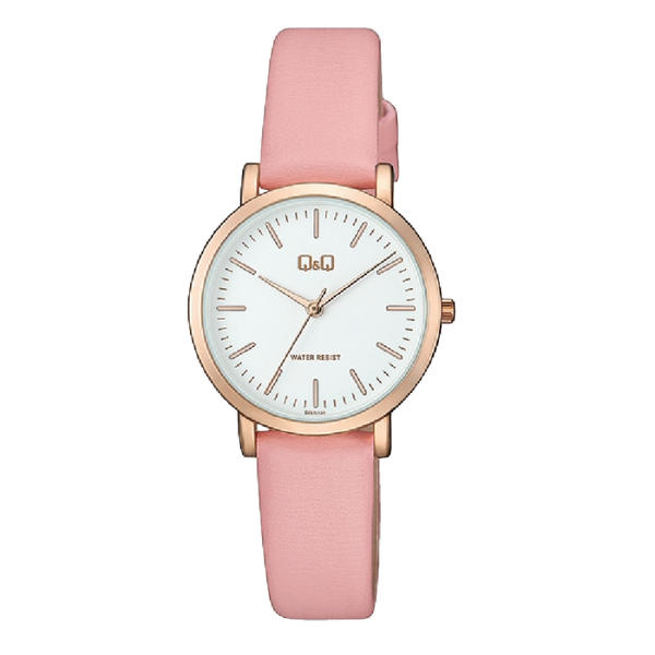 Q&Q Dameshorloge Roségoud Metaal Leren Band - QZ87J131Y
