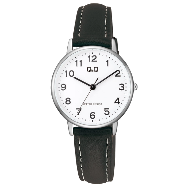 Q&Q Dameshorloge Zilver Leren Band - C65A-004PY