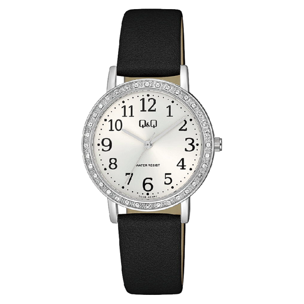 Q&Q Dameshorloge Zilver Metaal Leren Band – 1044 Q32B-004PY