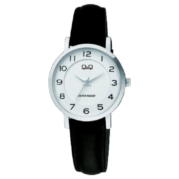 Q&Q Dameshorloge Zilver Metaal Leren Band - C60A-002PY
