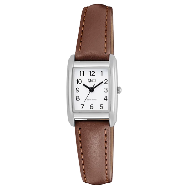 Q&Q Dameshorloge Zilver Metaal Leren Band - Q44C-010PY