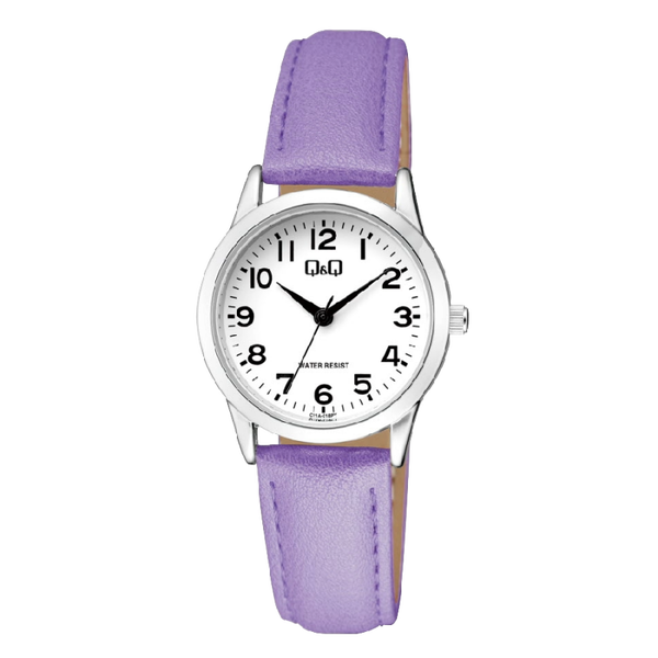 Q&Q Dameshorloge Zilver Metaal Wit Leren Band– 1062 C11A-018PY