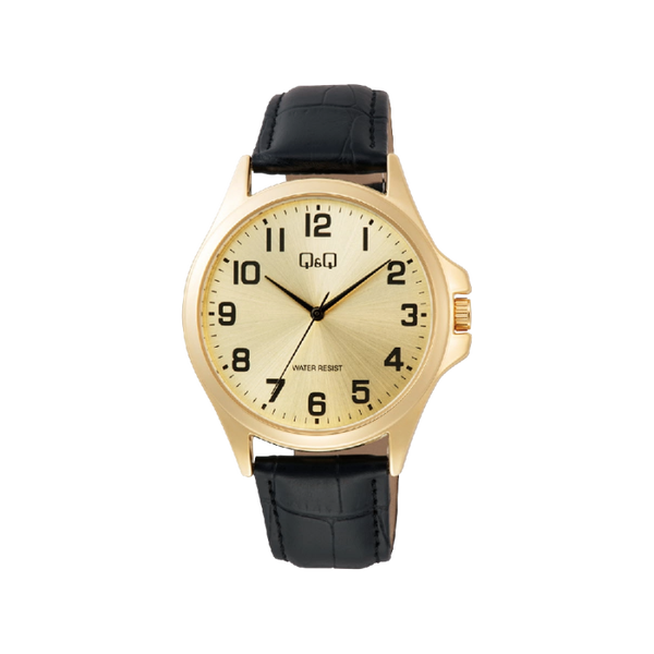 Q&Q Herenhorloge Goud met Leren Band - C36A-011PY
