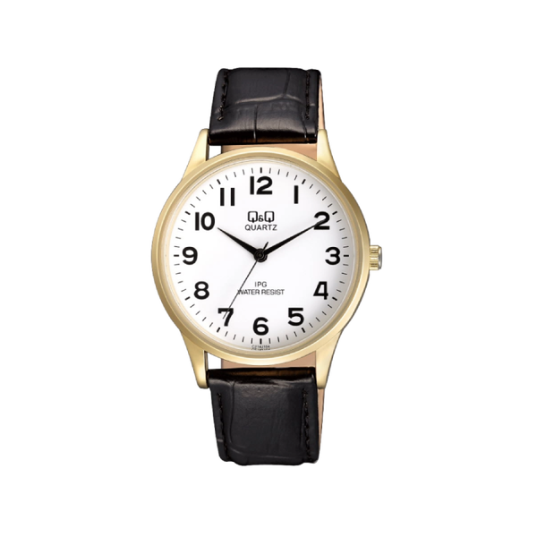 Q&Q Herenhorloge Goud met Leren Band - C214J104Y