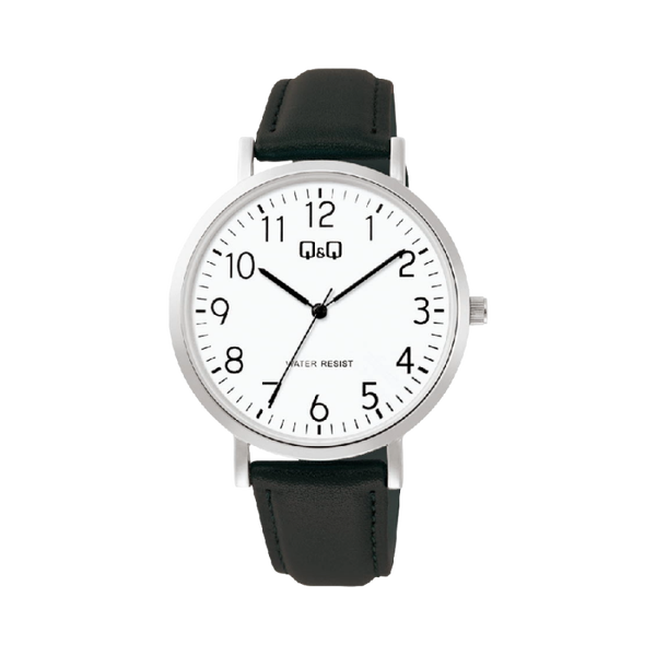 Q&Q Herenhorloge Zilver Leren Band - C34A-007PY