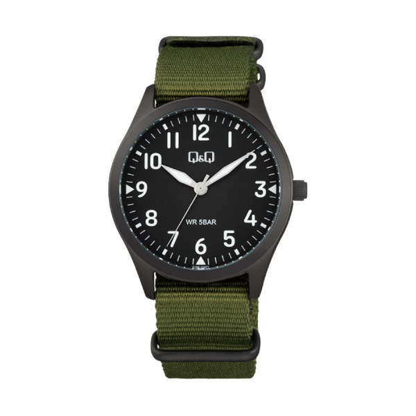Q&Q Herenhorloge Zwart Metaal Nylon Band - Q76B-005PY