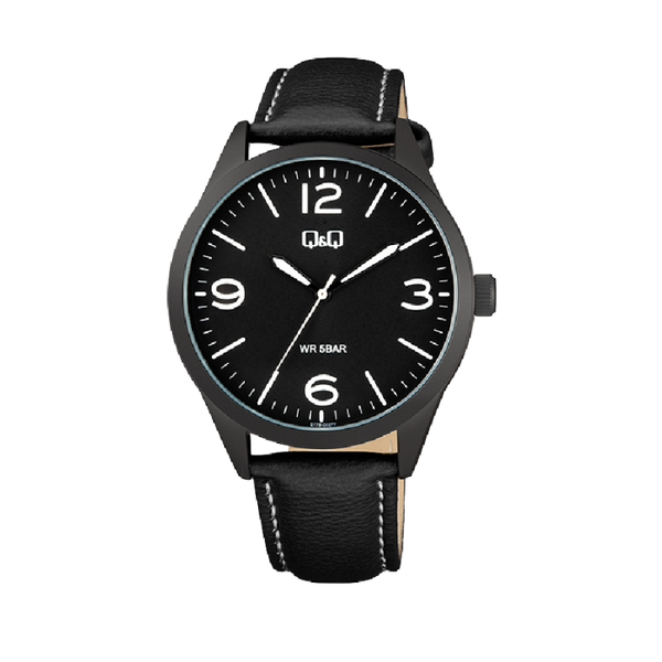 Q&Q Herenhorloge Zwart Metaal Leren Band - Q77B-002PY