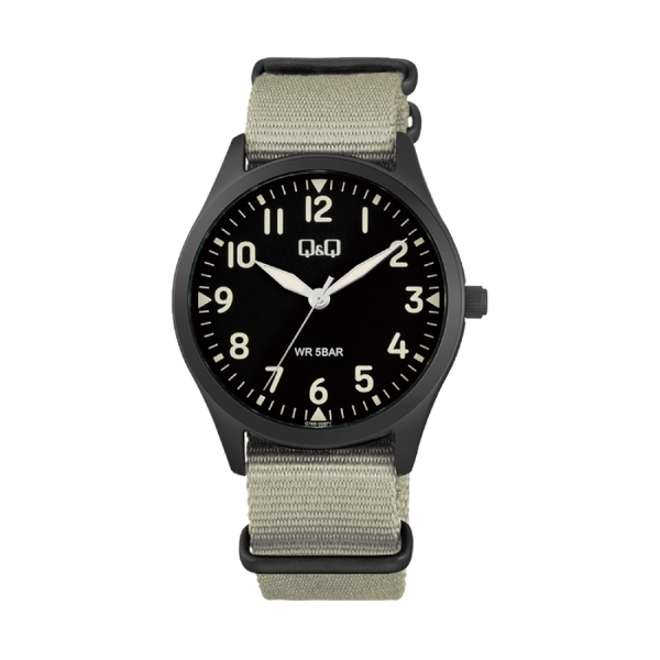 Q&Q Herenhorloge Zwart Metaal Nylon Band  - Q76B-006PY