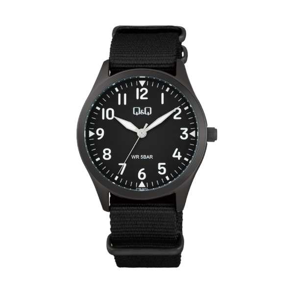 Q&Q Herenhorloge Zwart Metaal Nylon Band - Q76B-007PY