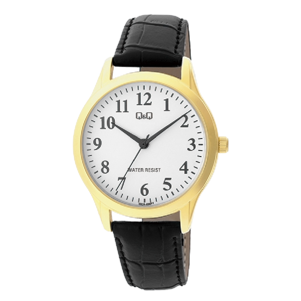Q&Q Herenhorloge Goud Leren Band - 889 C02A-008PY