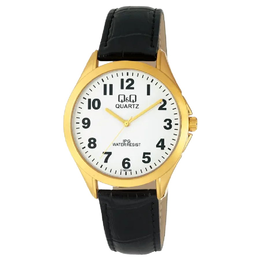 Q&Q Herenhorloge Goud Leren Band - C192J104Y