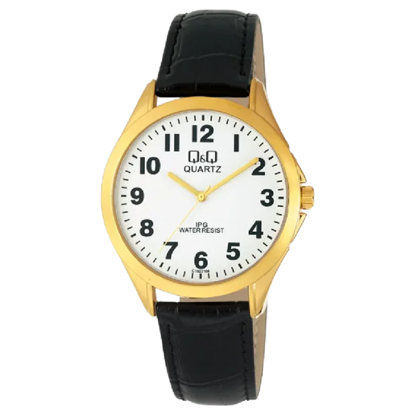 Q&Q Herenhorloge Goud Leren Band - C192J104Y
