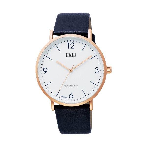 Q&Q Herenhorloge Goud met Leren Band - 1139 Q56B-004PY