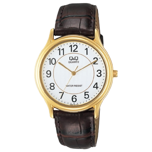 Q&Q Herenhorloge Goud Metaal Bruine Leren Band - VG66J104Y