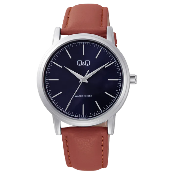 Q&Q Herenhorloge Zilver Leren Band - Q59B-004PY