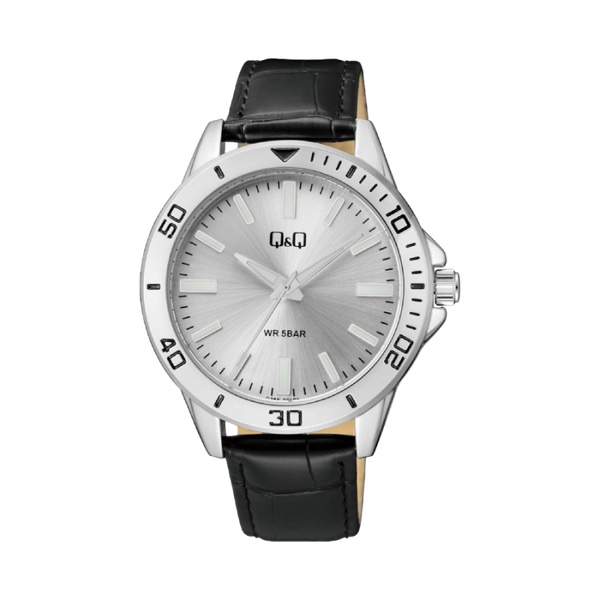 Q&Q Herenhorloge Zilver Leren Band - 1037 Q28B-005PY
