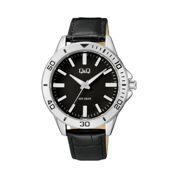 Q&Q Herenhorloge Zilver Leren Band 1038 Q28B-006PY