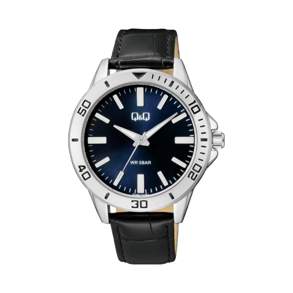 Q&Q Herenhorloge Zilver Leren Band 1039 Q28B-007PY