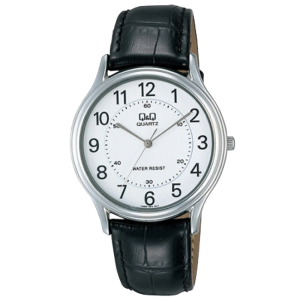 Q&Q Herenhorloge Zilver Metaal Zwarte Leren Band - VG68J304Y