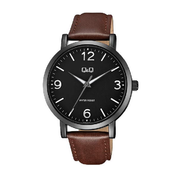 Q&Q Herenhorloge Zwart Metaal Leren Band 948 Q10A-007PY
