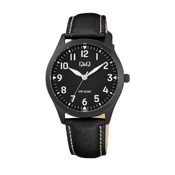 Q&Q Herenhorloge Zwart Metaal Leren Band - 1140 Q76B-003PY