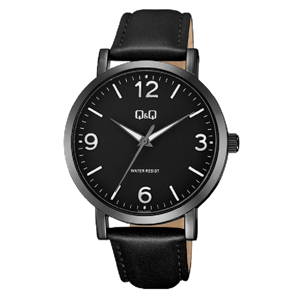 Q&Q Herenhorloge Zwart Metaal Leren Band - Q10A-008PY