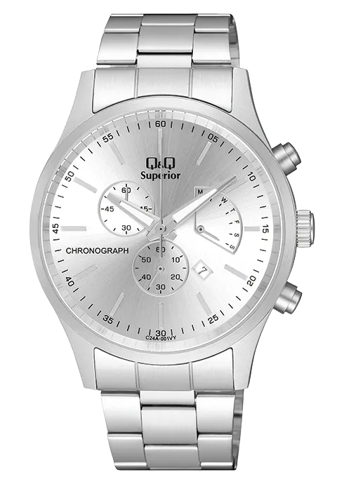 Q&Q Superior Herenhorloge Zilver 42,5 mm - C24A-001VY