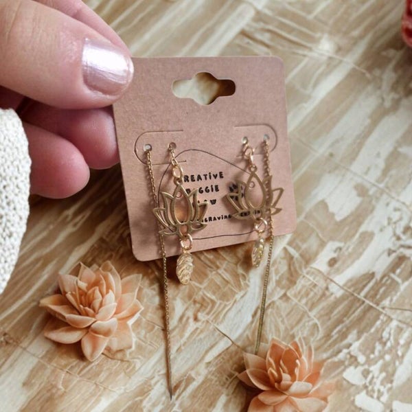 OORBELLEN THREADER LOTUS BLOSSOM & LEAF