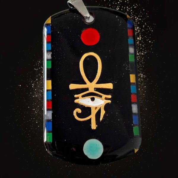 🏺 Tag Egiziana - Occhio di Horus INCISO con INSERTO 3D applicato