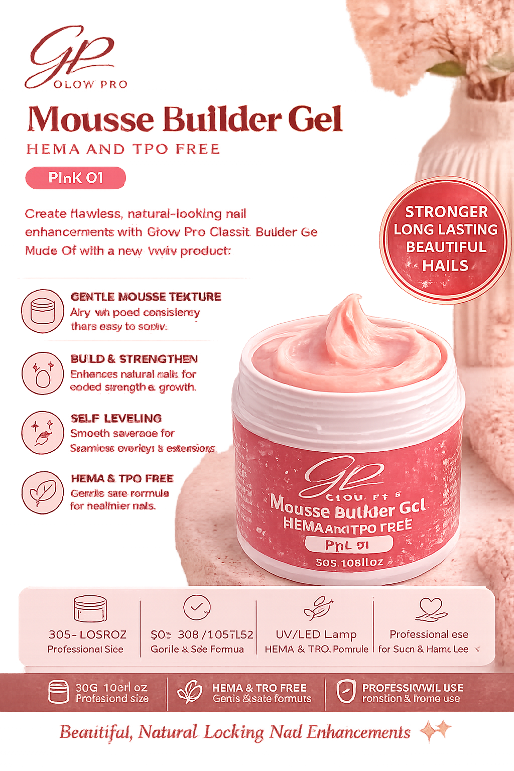 Glow Pro Mousse Builder Gel – Pink 01