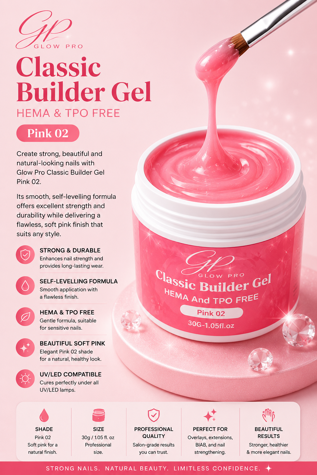 Glow Pro Classic Builder Gel – Pink 02