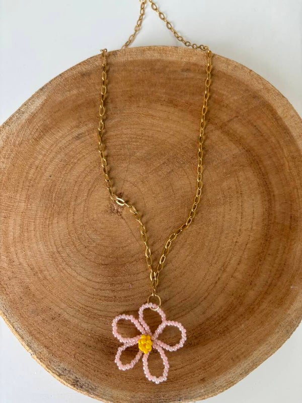 flower necklace- roze