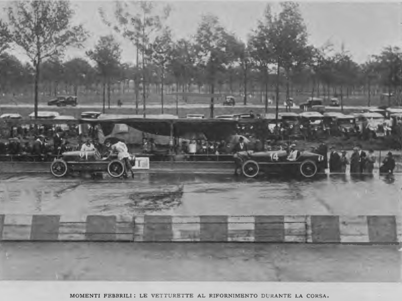 automobil del 1922 che partecipano al primo gran premio di formula uno a Monza. Ci sono anche piloti famosi come Nazzaro e Bordino