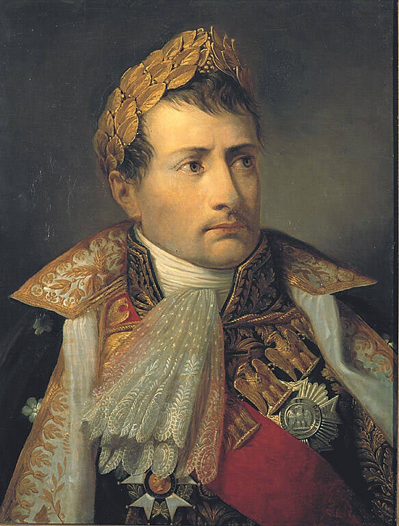 Napoleone Bonaparte indossa una ghirlanda d'oro, simboleggiante il suo potere, in un regale ritratto civile conservato a Milano.