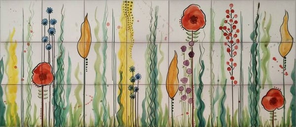 Tegeltableau: Veldboeket - 45 x 60  cm