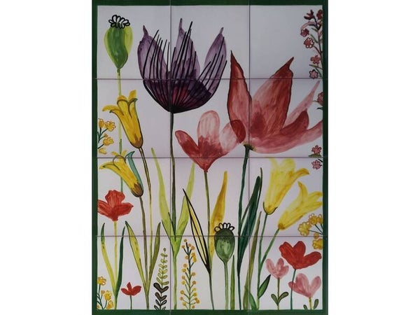 Tegeltableau: Bloemetjes - 45 x 60 cm