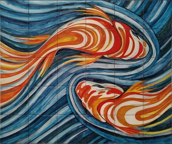 Tegeltableau:  Vissen - 75 x 90 cm