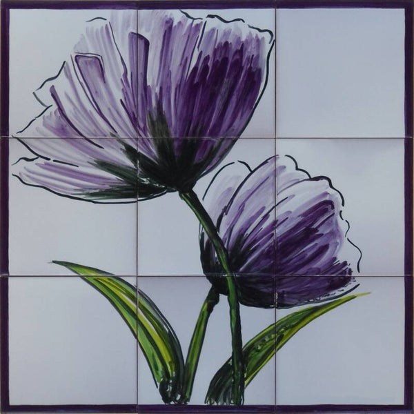 Tegeltableau: Paarse tulpen	- 45 x 45  cm