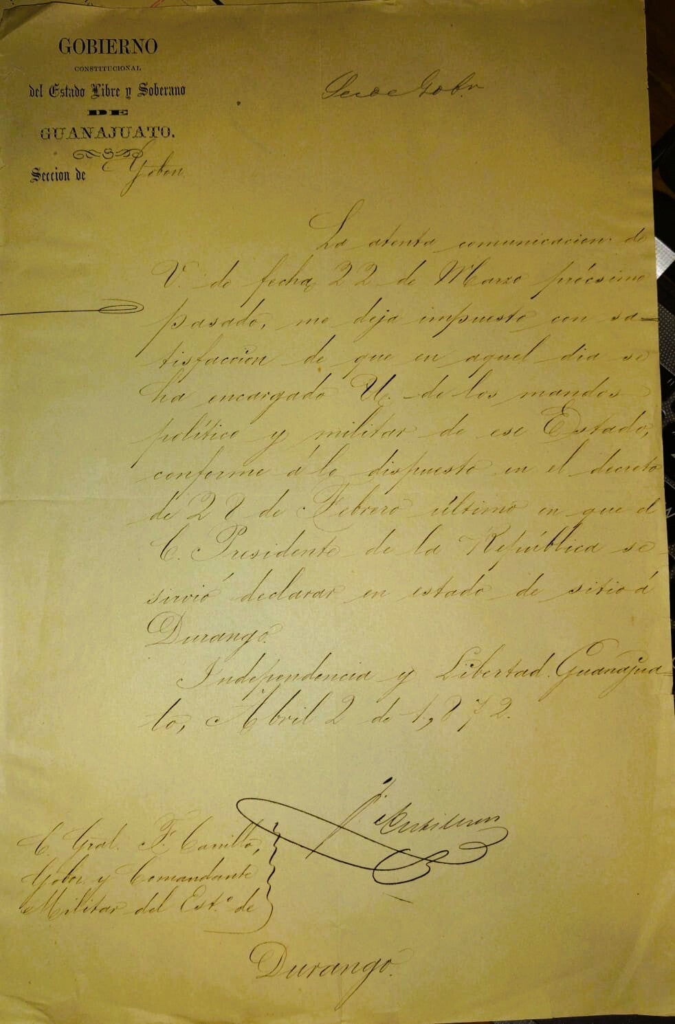 ESTADO DE SITIO/REBELIONES/ MÉXICO / 1872/ REBELION DE LA NORIA/ PORFIRIO DÍAZ.
