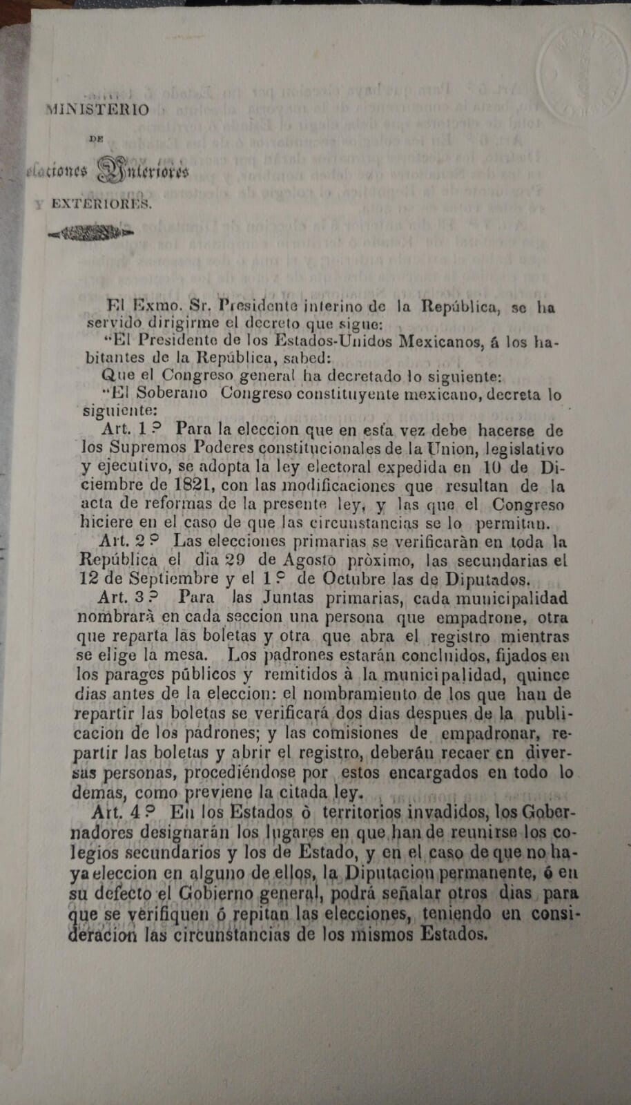 ELECCIONES/GUERRA CON LOS ESTADOS UNIDOS/ 1847/ MÉXICO/ ANTONIO LÓPEZ DE SANTA ANNA.