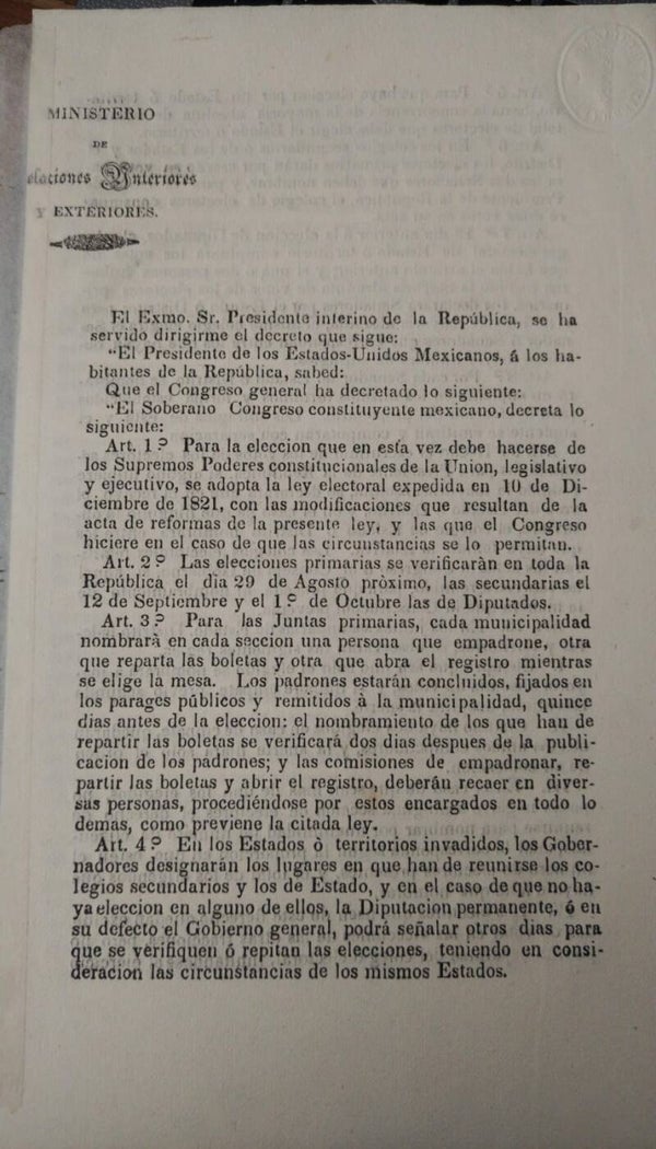 ELECCIONES/GUERRA CON LOS ESTADOS UNIDOS/ 1847/ MÉXICO/ ANTONIO LÓPEZ DE SANTA ANNA.