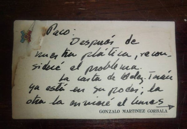 ESQUELA CURIOSA. GONZALO MARTÍNEZ CORBALA A FRANCISCO MARTÍNEZ DE LA VEGA.  1969
