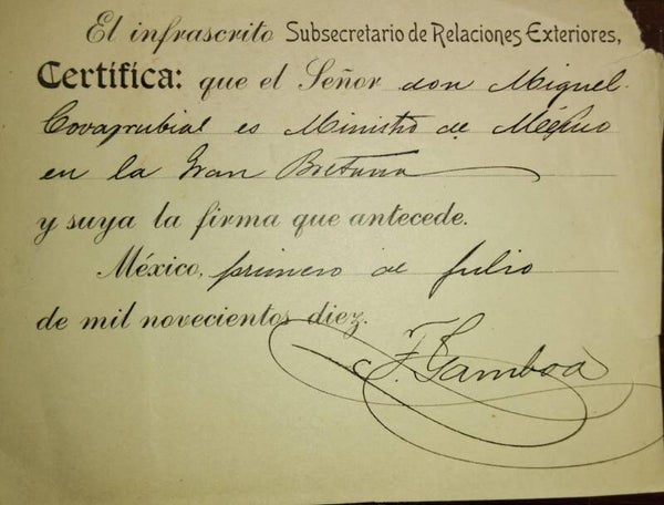 IDENTIFICACIÓN DIPLOMÁTICA. 1910
