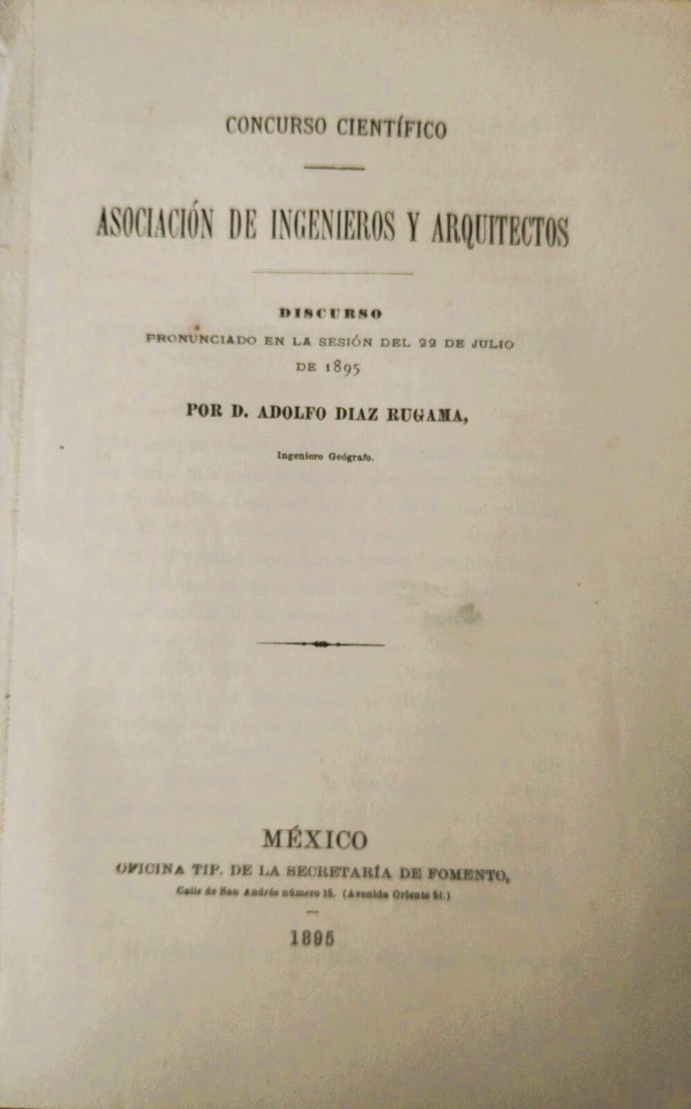 CONCURSO CIENTIFICO. ASOCIACIÓN DE INGENIEROS Y ARQUITECTOS. 1895 AGUAS, CIUDADES.