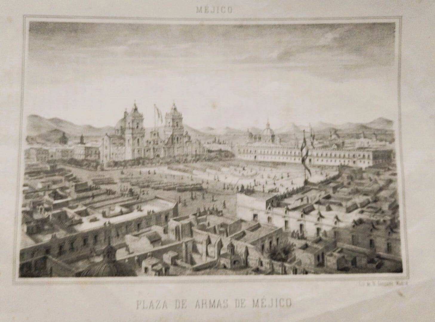 LITOGRAFIA. PLAZA DE ARMAS CIUDAD DE MÉXICO. 1867