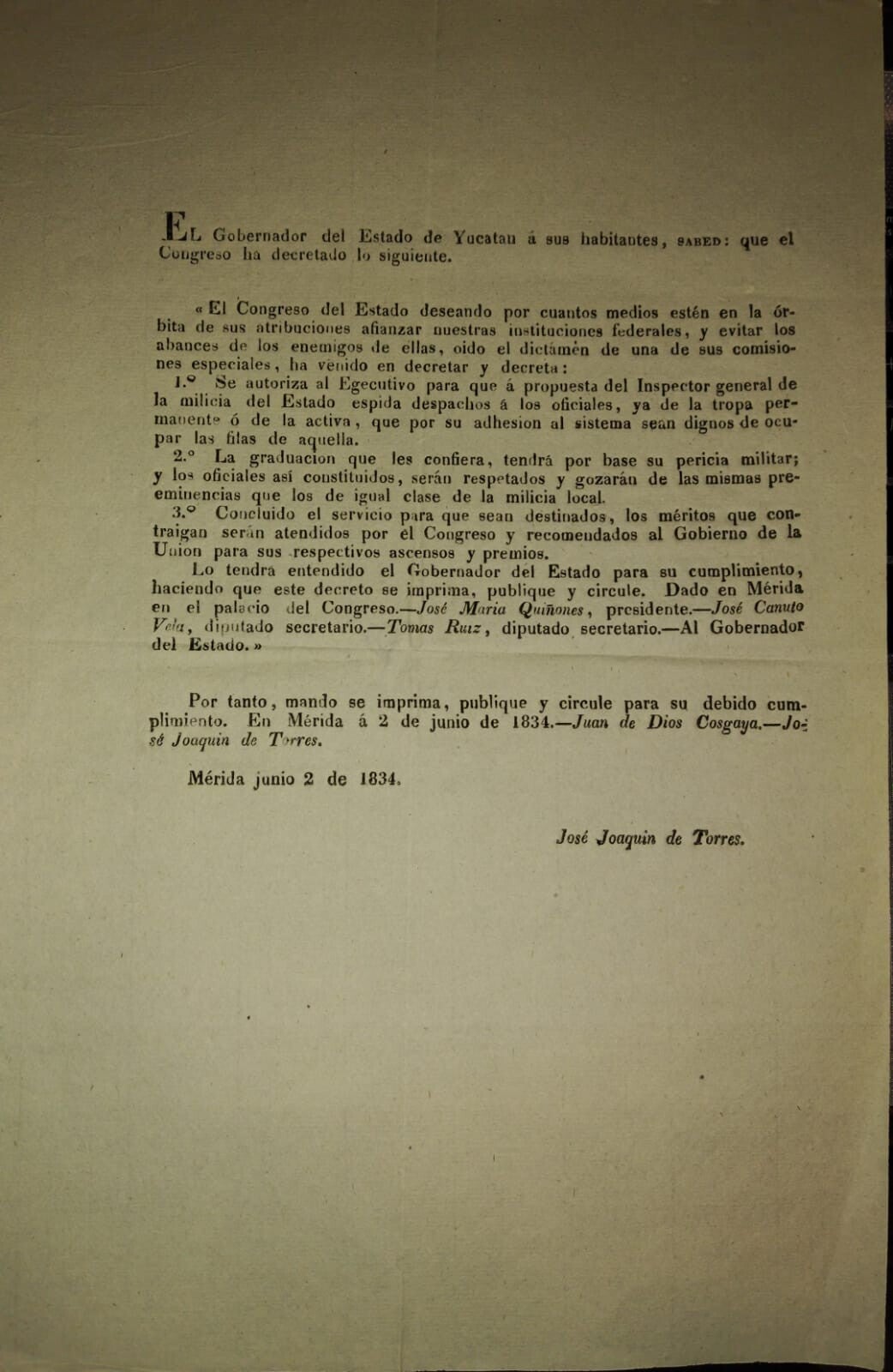REBELIONES/ YUCATAN/JUAN DE DIOS COSGAYA/ 1834.