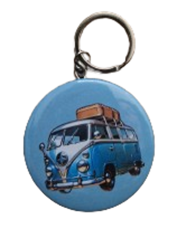 Button sleutelhanger busje met koffer
