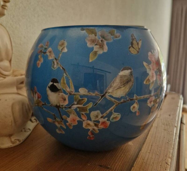 Vaas 001 vogels met takken blauw